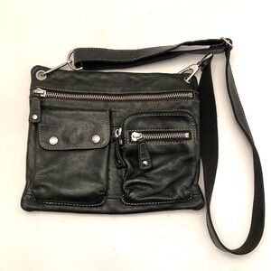 Vtg FOSSIL Sutton Black Pebbled Leather Crossbody Messenger Shoulder Bag Purse